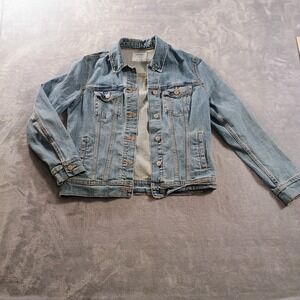 Old Navy Jacket Womens Medium Blue Denim Trucker Button Front Pockets Casual